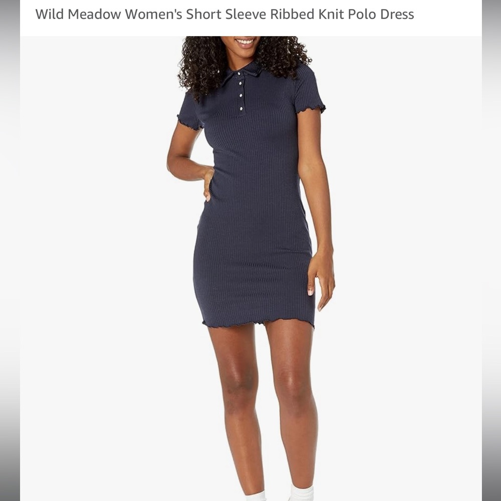 NWT Wild Meadow navy ribbed knit polo dress with decorative buttons size medium